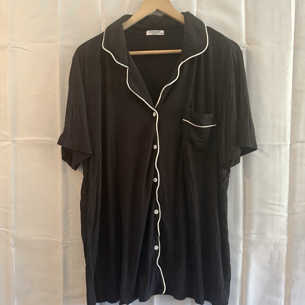 Ekouaer Womens Black XXL Pajama Set‎ Long Sleeve Sleep Pants Shirt Button Lounge